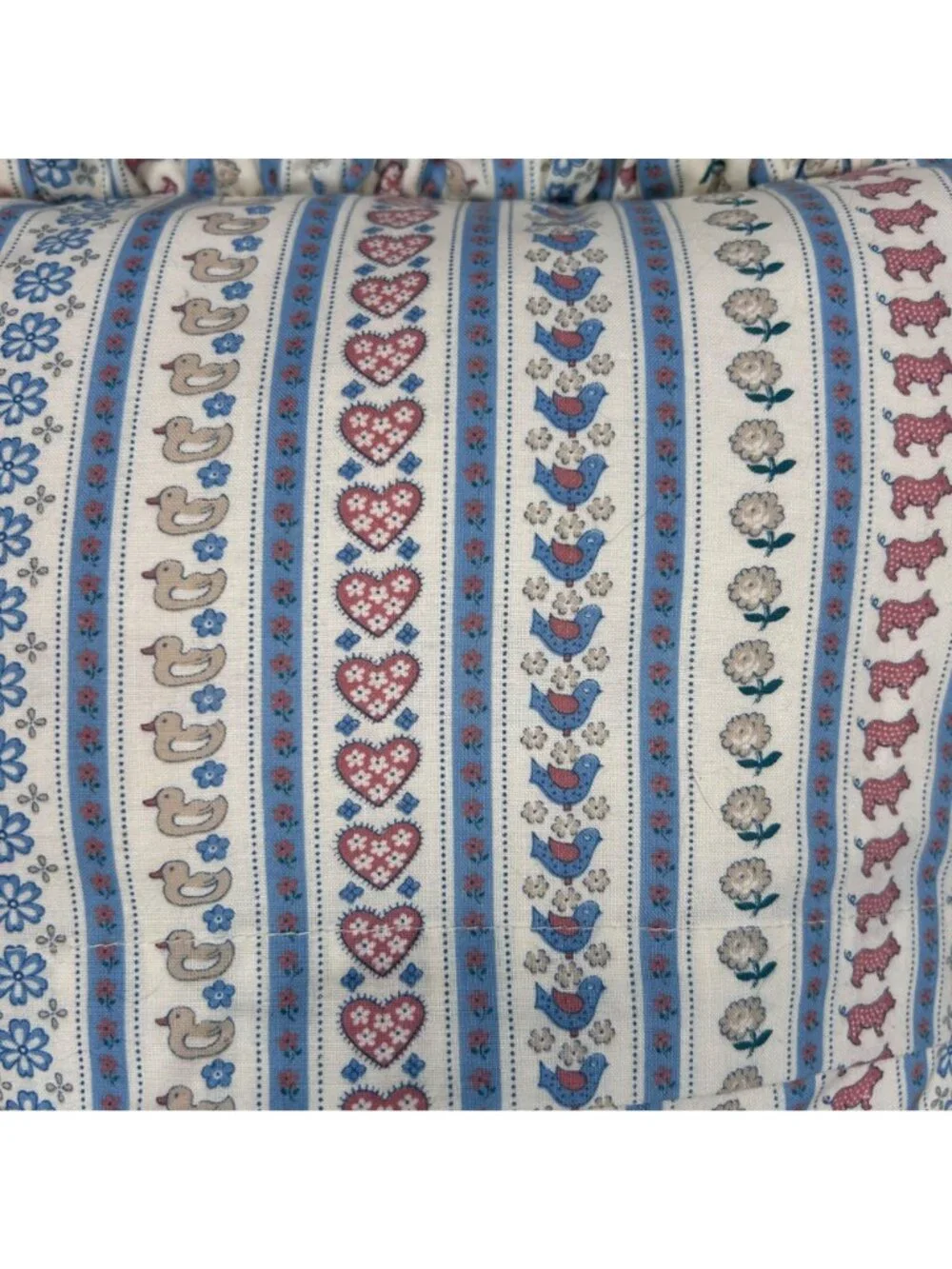Vtg Quilted Throw Pillow Cottage Ruffle Pig Ducks Floral Country
